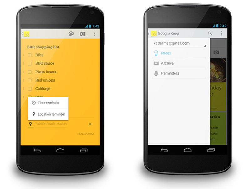 Google Keep update adds location and timed reminders, improves photo attachment