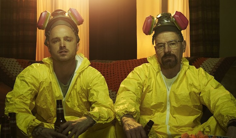 Jesse Pinkman (Aaron Paul) and Walter White (Bryan Cranston) - Breaking Bad _Season 5 - Photo Credit: Frank Ockenfels/AMC