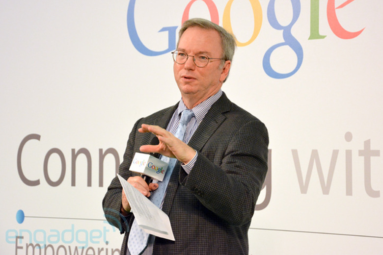 Google's Executive Chairman Eric Schmidt giving a talk in Hong Kong.