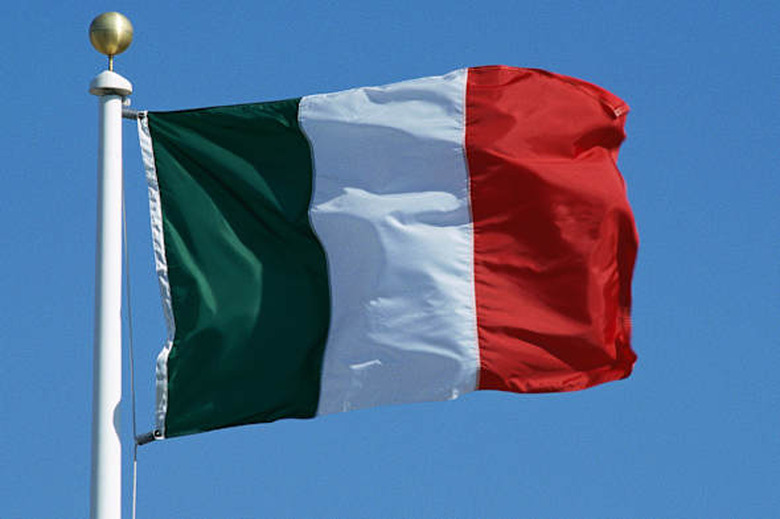 Flag of ItalyBlue Clear Sky Day Outdoors Rectangle Rippled Flag Wind Identity Patriotism Culture Close-up Color Image Nobod