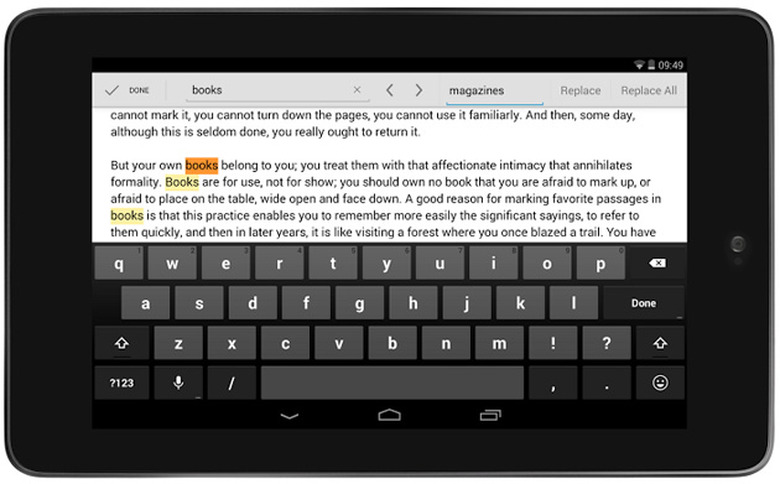 Find and replace in Google Drive for Android