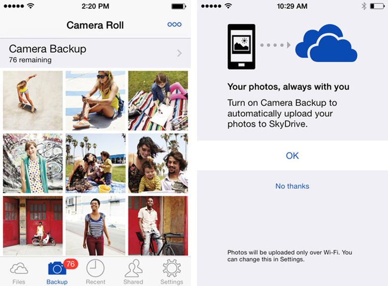 SkyDrive camera backup on iOS