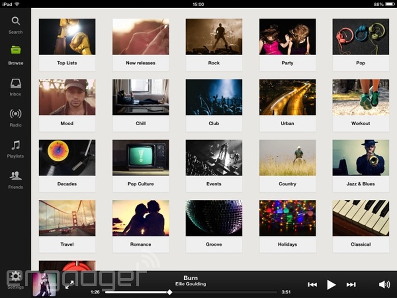 Browse menu on Spotify for iPads
