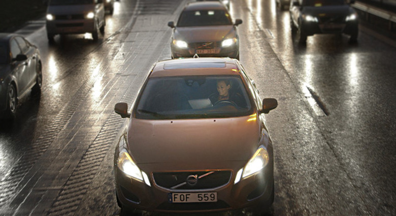 Volvo autonomous cars driving at night