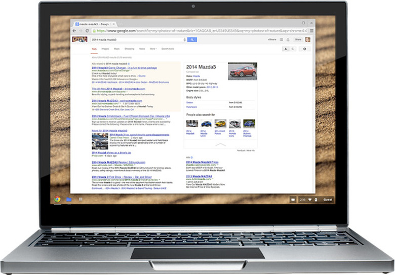 Google Knowledge Graph car search on a Chromebook Pixel