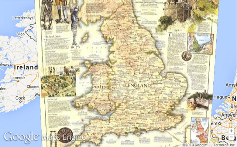 National Geographic historical map of England on Google Maps
