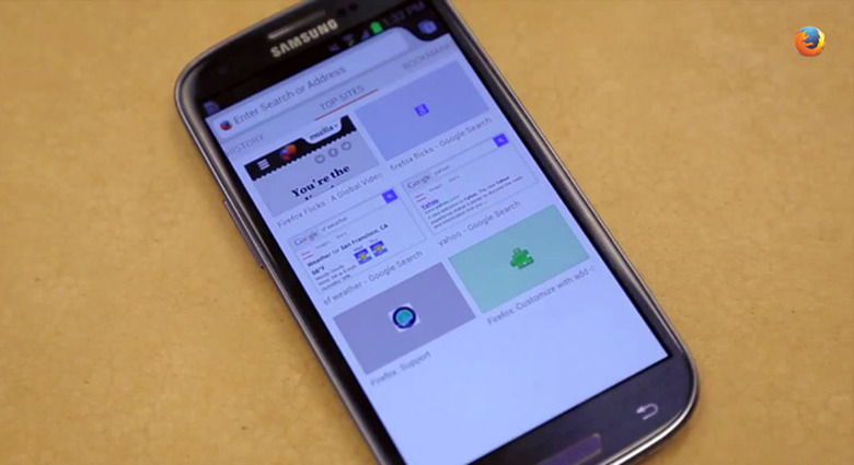 Firefox 26 home screen on Android