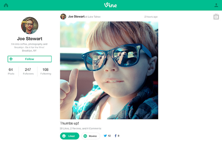 Vine truly comes to the web, with full screen TV mode