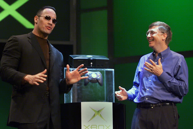 Bill Gates, Chairman and Chief Software Architect of Microsoft, talks with World Wrestling Federation star