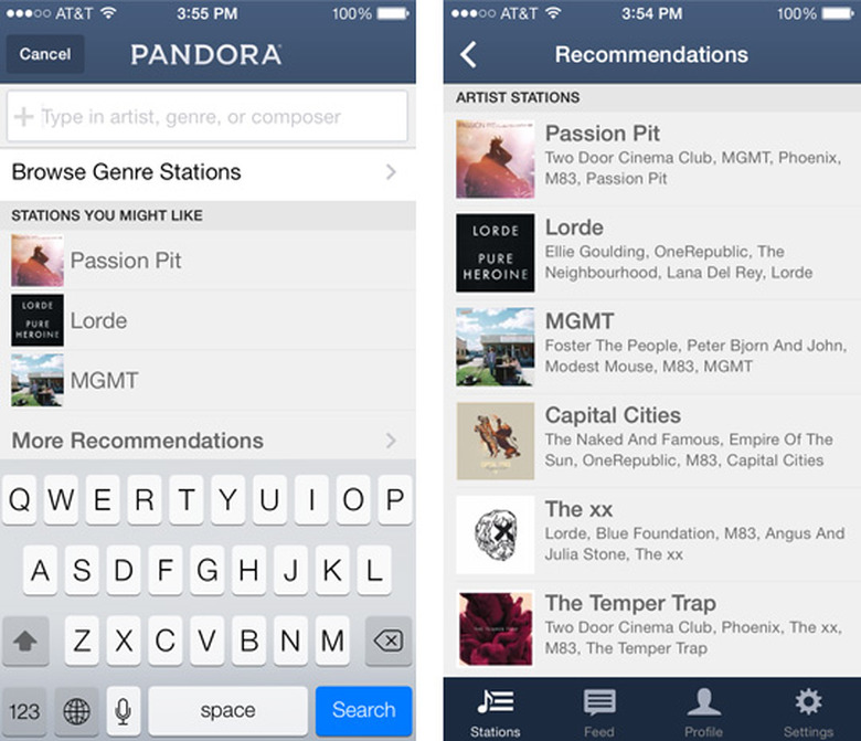 Pandora radio recommendations on iOS