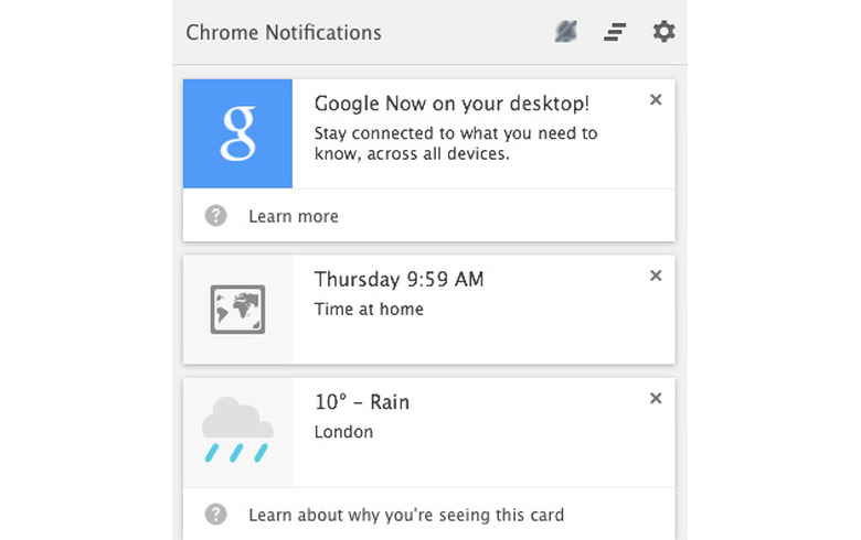 Google Now in Chrome Canary on the desktop