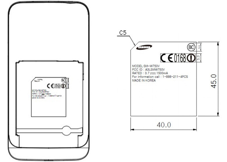 Samsung SM-W750V smartphone at the FCC
