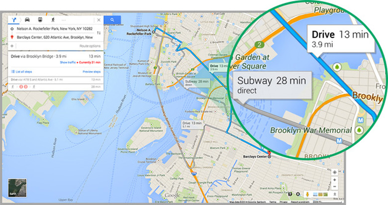 Google Maps web redesign for transit navigation