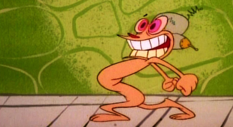 Ren wears Stimpy's happy helmet