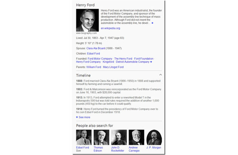Bing search results now show key events in famous people's lives