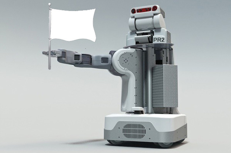 Willow Garage PR2 holding a white flag