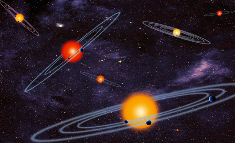 NASA depiction of multiple exoplanet-supporting star systems