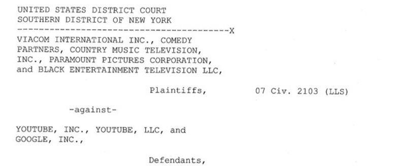 Viacom's lawsuit against Google and YouTube