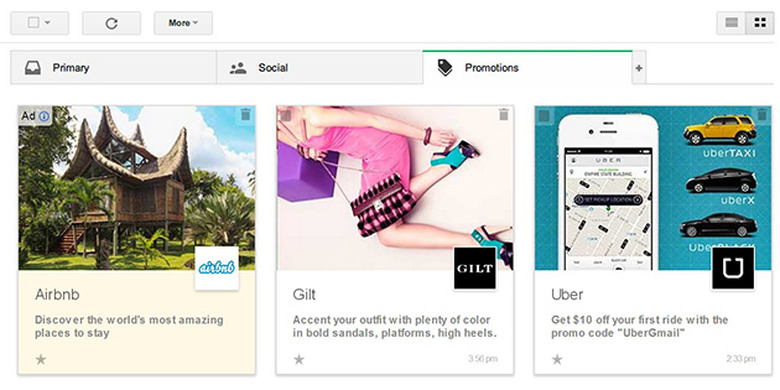 Gmail experiment shows promotional messages as image-heavy cards