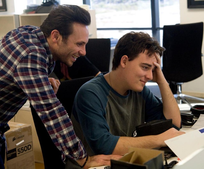 Nov. 13, 2012 - Irvine, California, U.S. - Oculus VR CEO Brendan Iribe, left, and founder and inventor Palmer Luckey work at th