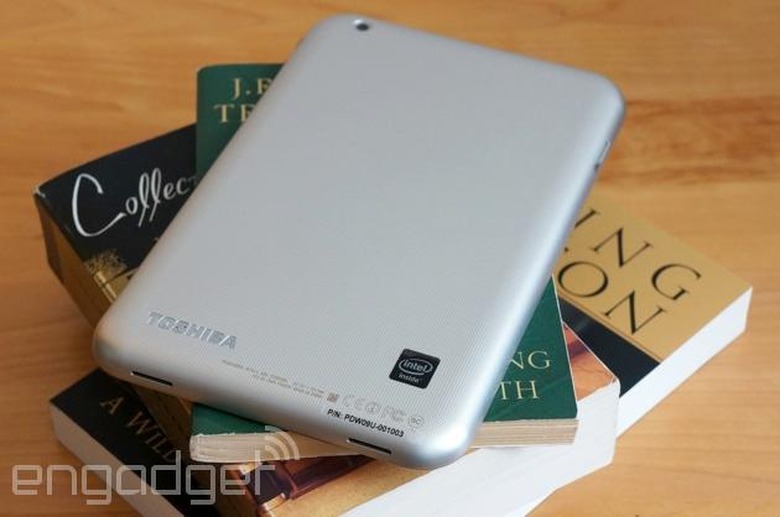 Toshiba Encore on a stack o' books