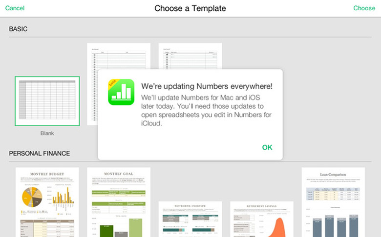 Numbers update in iWork for iCloud
