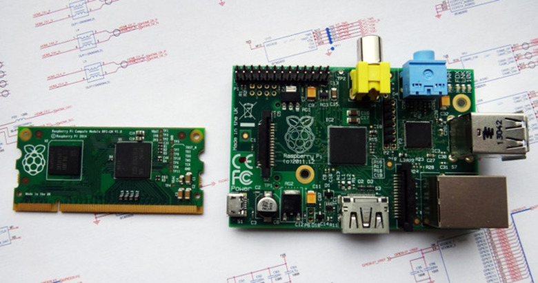 Raspberry Pi Compute module on the left, original Pi on the right