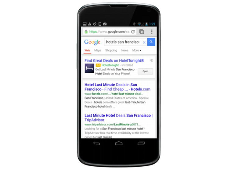 Google AdWords spot with deep app linking
