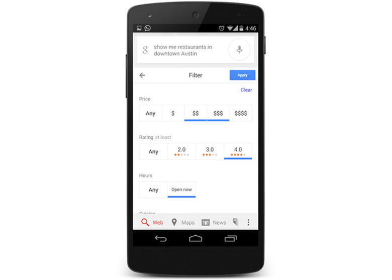 Restaurant filter in Android search