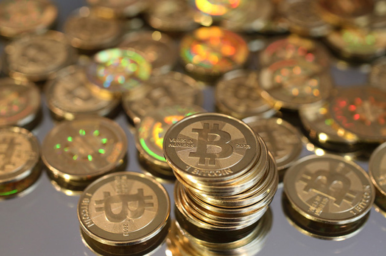 Stack of minted Bitcoins