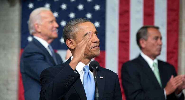 President Obama salutes during the 2014 State of the Union address