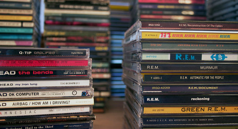 Stacks of music CDs