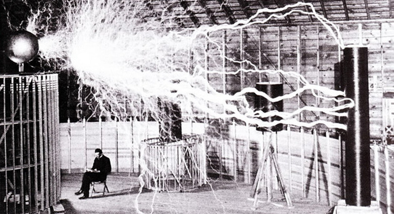 Nikola Tesla in his Colorado Springs lab