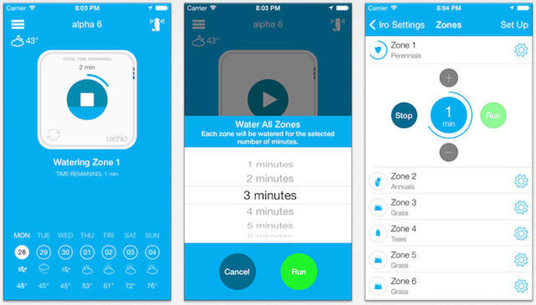 Screens from Rachio Iro app