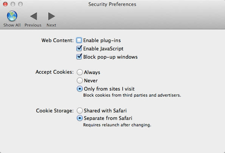 Fluid Security settings