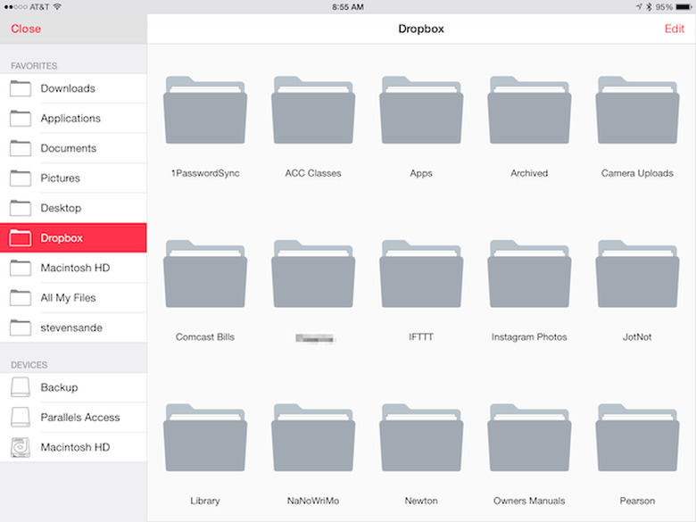 Parallels Access file browser