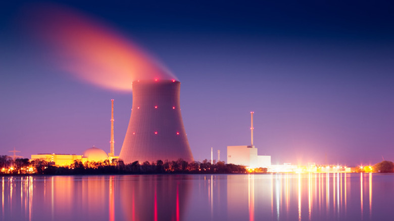 Nuclear power plant at night