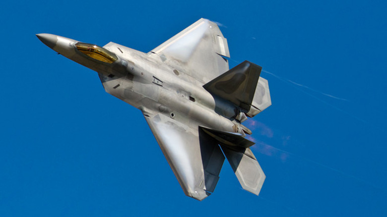 F-22 Raptor in a hard turn