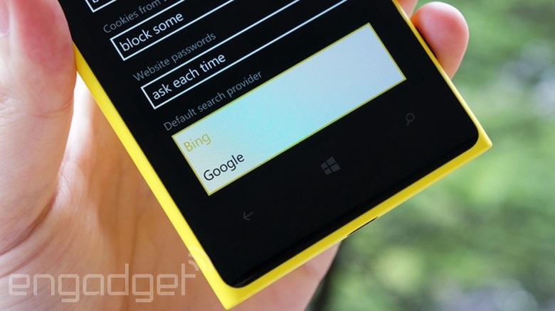 Internet Explorer's default search provider options