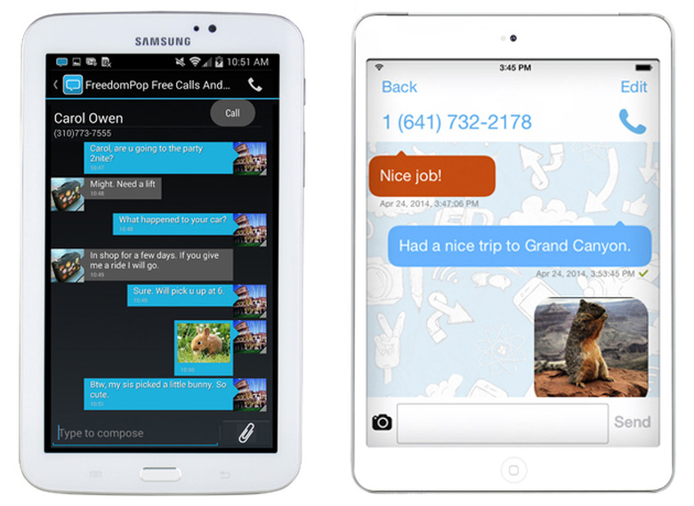FreedomPop messaging on a Galaxy Tab 3 and an iPad mini