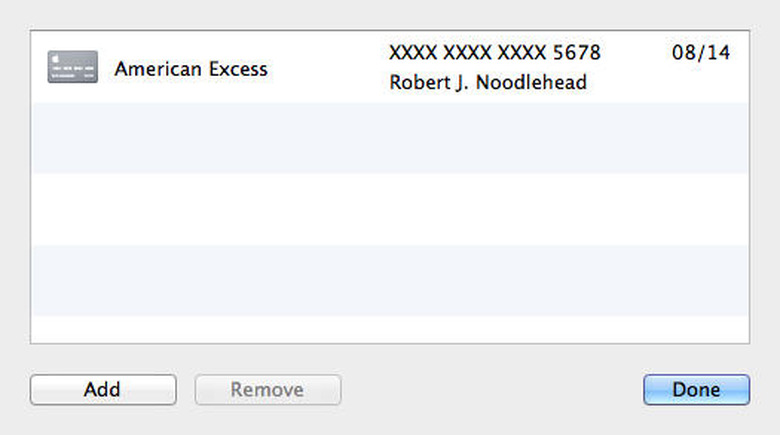 Credit Card storage in OS X Mavericks