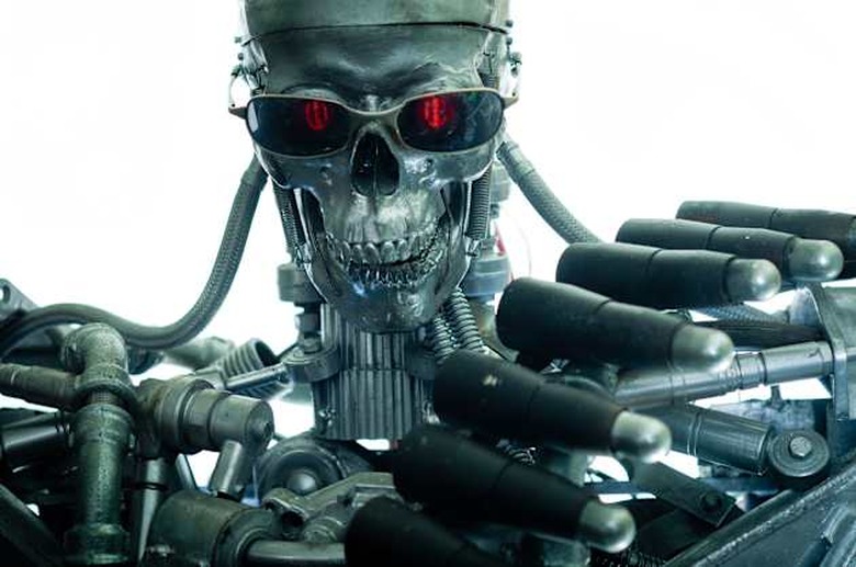 War machine with red eyes against isolated white background