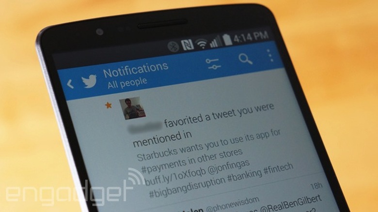 Twitter notification page on an LG G3