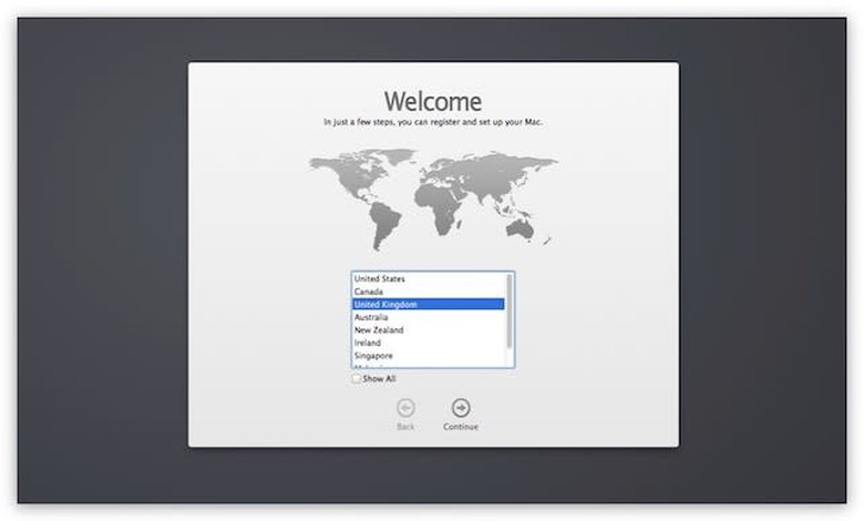 OS X Mavericks Setup Assistant