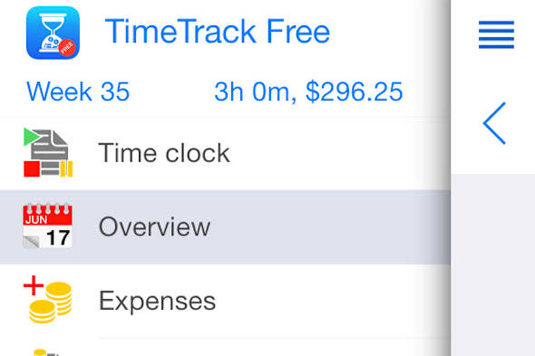 TimeTrack Free Main Menu
