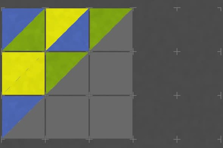 Two triangles make up a yellow square in Folds
