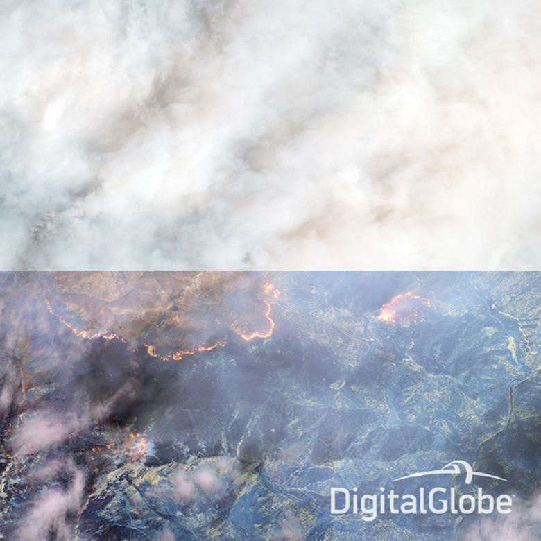 DigitalGlobe's satellite reveals a forest fire through infrared imaging
