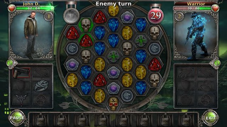 An enemy chooses an attack by matching 3 or more tiles in Gunspell