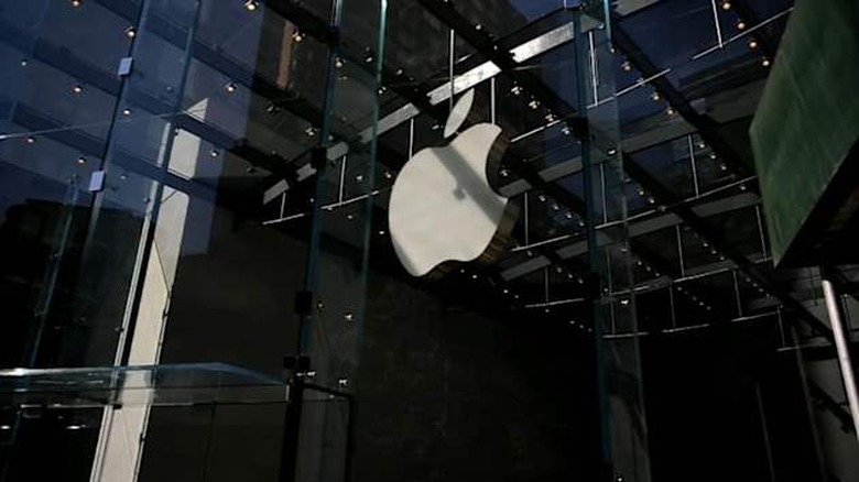 The Apple logo outside of a flagship sto
