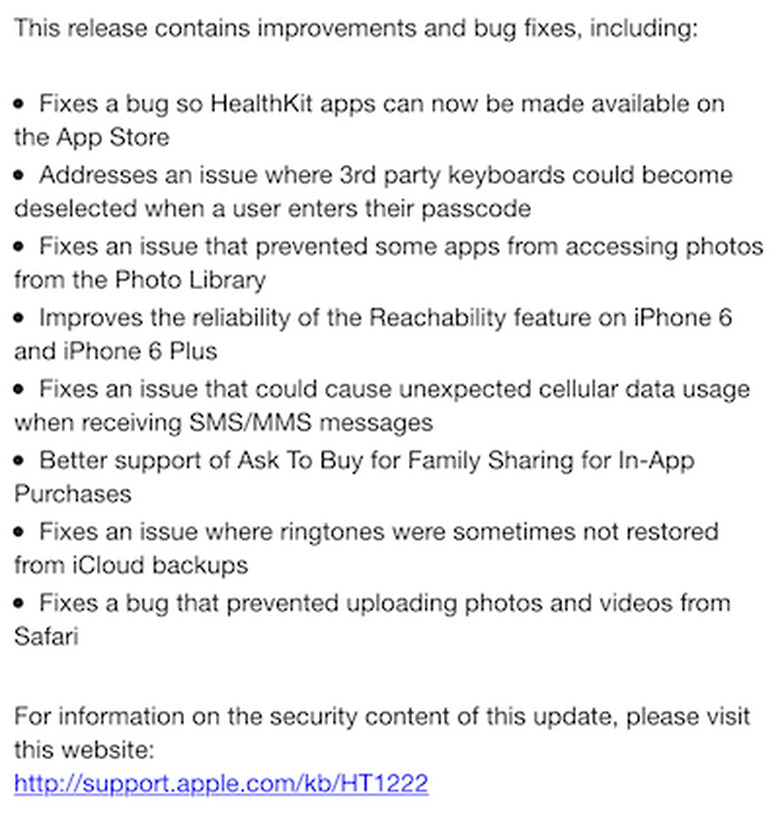 iOS 8.0.1 release notes
